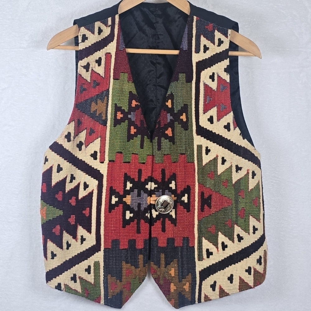 Matt Camron Southwestern  Handwoven Kilim Tapestry Wool Blend Vest Western Small